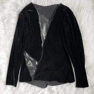 vintage black velvet and mesh asymmetrical long sleeve top size s/m whimsigoth